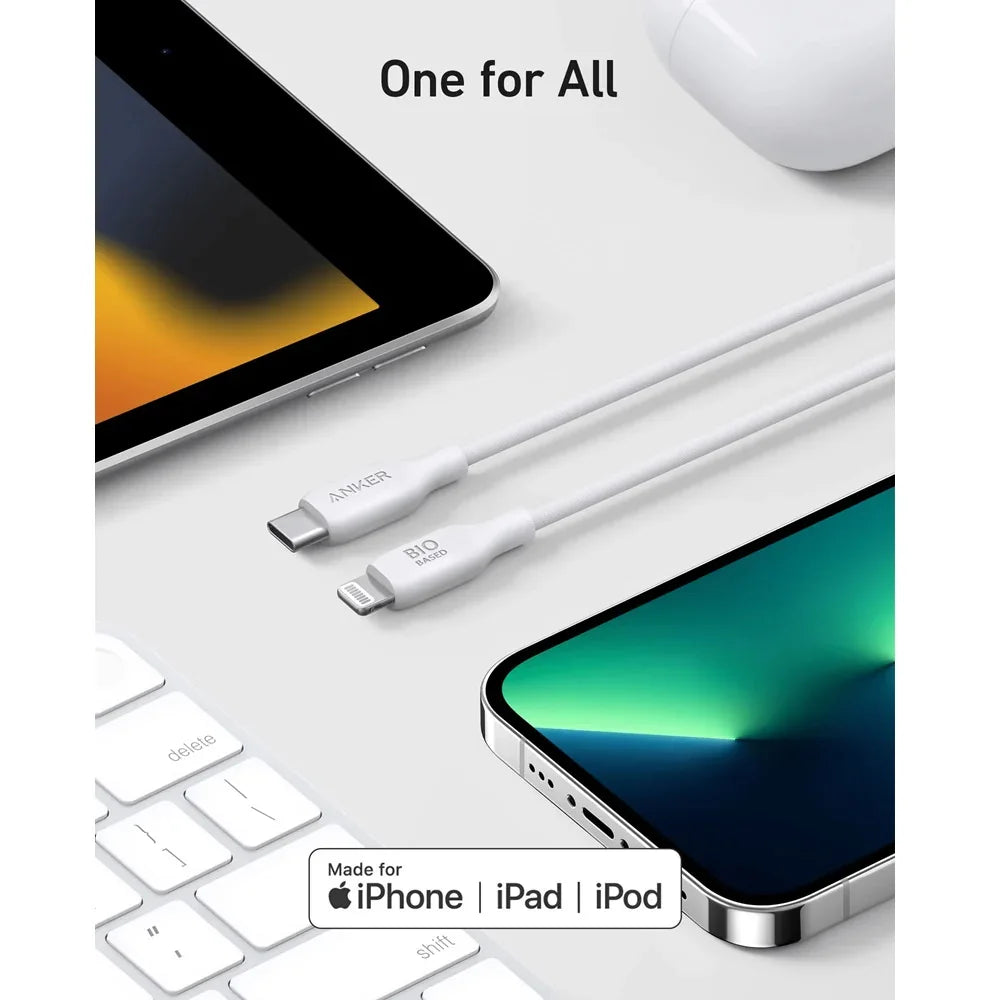 Anker 542 Usb-C To Lightning Cable (Bio-Based) (0.9M/3Ft) -White - Tashqila Anker 542 Usb-C To Lightning Cable (Bio-Based) (0.9M/3Ft) -White - Tashqila